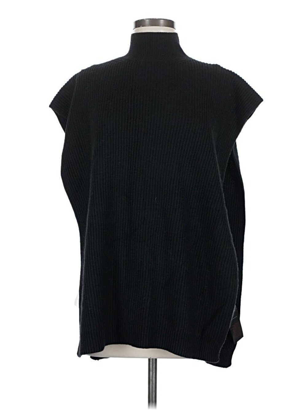 WithBlack Simona Rib Knit Cashmere Blend Poncho NWT Size M Black High Neck - Picture 4 of 9